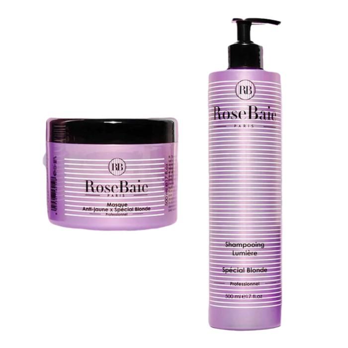 RoseBaie Duo Spécial Blonde & Blancs Et AntiJaune Shampoing 500 Ml + Masque 500ml