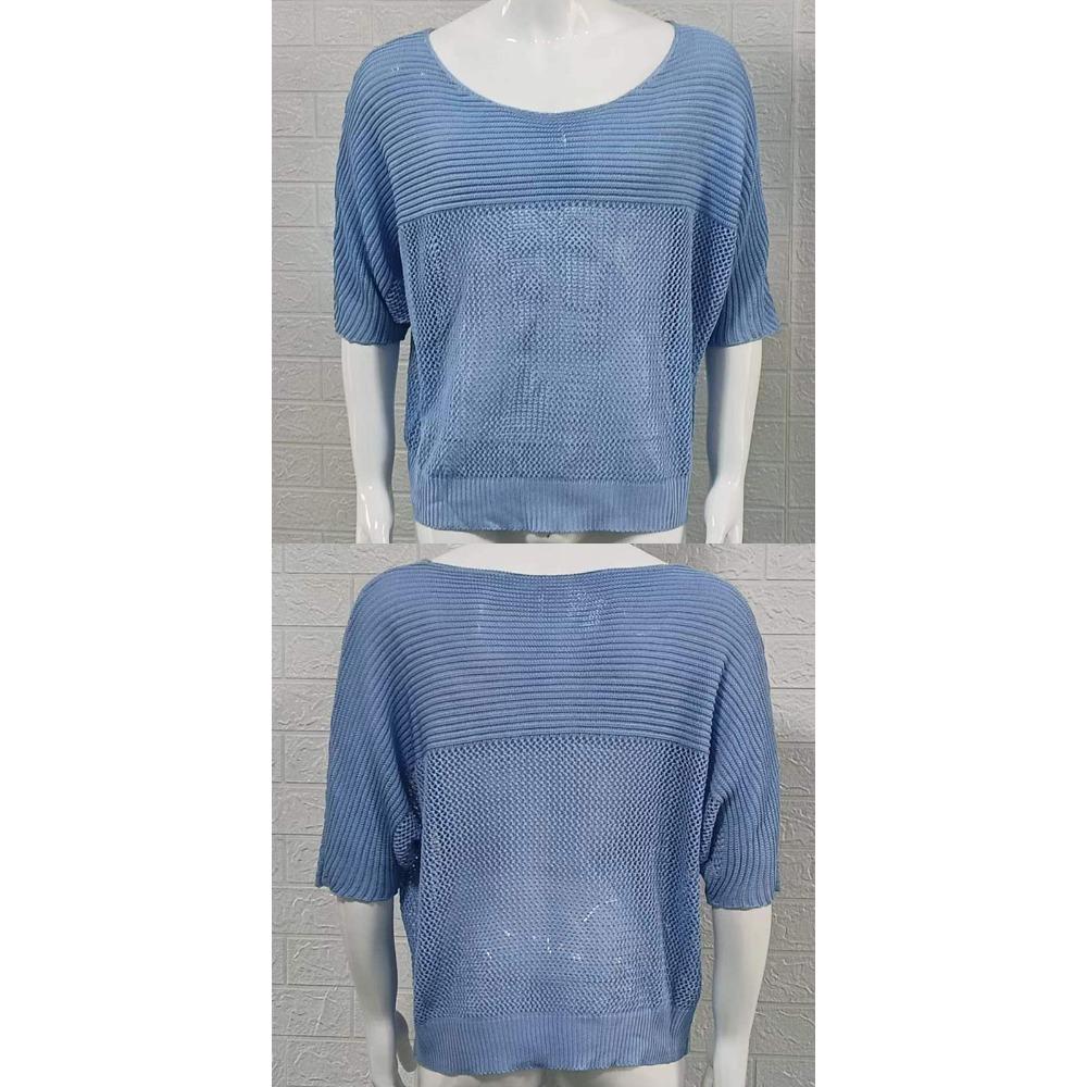 Thin Hollow Out Knitted Shirt for Men Round Neck Short Sleeved Pullover Top Summer Slim Fit Men's Clothing
