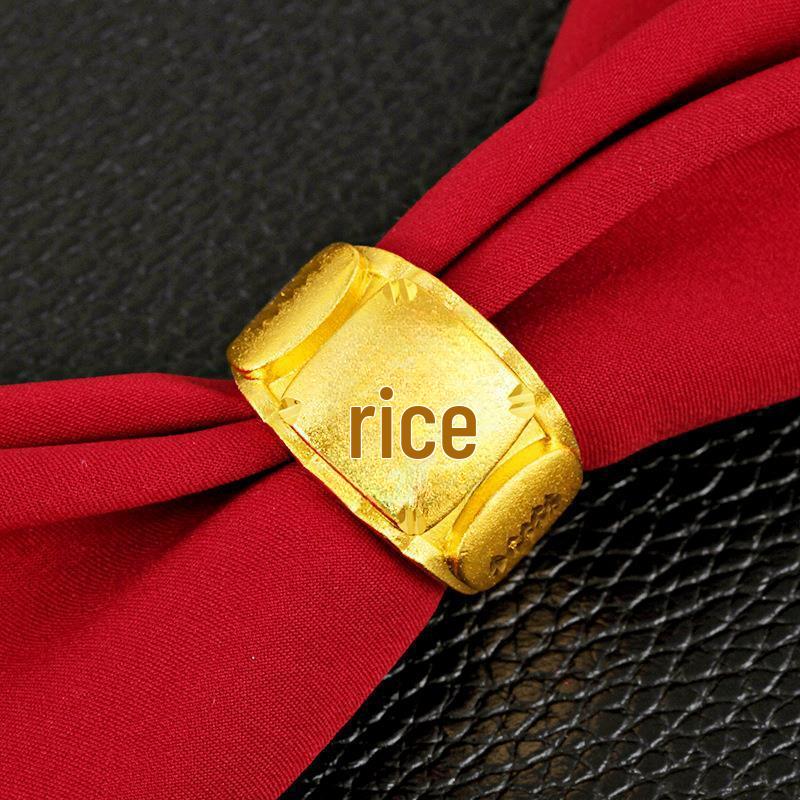 Vietnamese Sand Gold Men's Copper Gold-Plated Ring with Jade Fortune Design