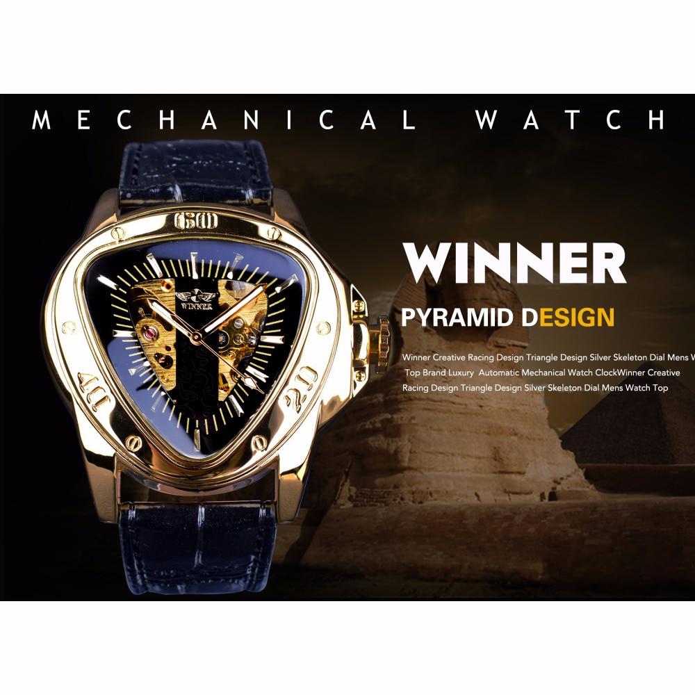 WINNER Steampunk – montre-bracelet mécanique automatique pour hommes, Triangle, squelette doré, mouvement mystérieux, marque de luxe