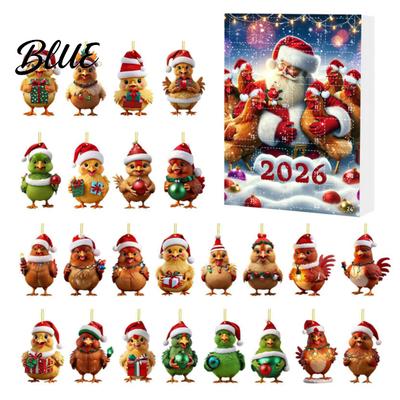 Ornamenti da Appendere per Natale Calendario dell'Avvento Pollo 2026 24 Giorni Conto alla Rovescia con 2D Piatto Regali per Bambini Ornamento Acrilico Ciondolo Cartone Animato per Albero,