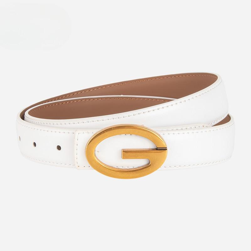 Versatile Women's Thin Belt Genuine Leather Paired with Jeans Fashionable Casual Letter Buckle Belt Women's Simple Belt