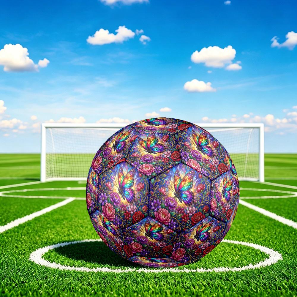 1pc Glass Butterfly Theme Soccer Ball Football, Size 5, Lightweight PVC, Outdoor Training Soccer Ball,Sports Gift t61439