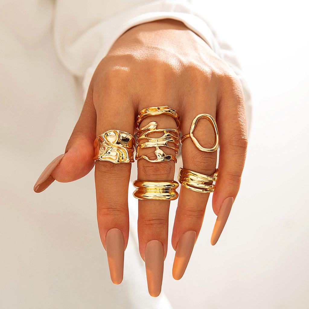 European and American jewelry: geometric fashion, vintage alloy rings, irregular diamond-encrusted ring sets, women's accessories