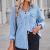 Giacca da donna con risvolto casual, collo a polo, manica lunga autunno e inverno in denim alla moda