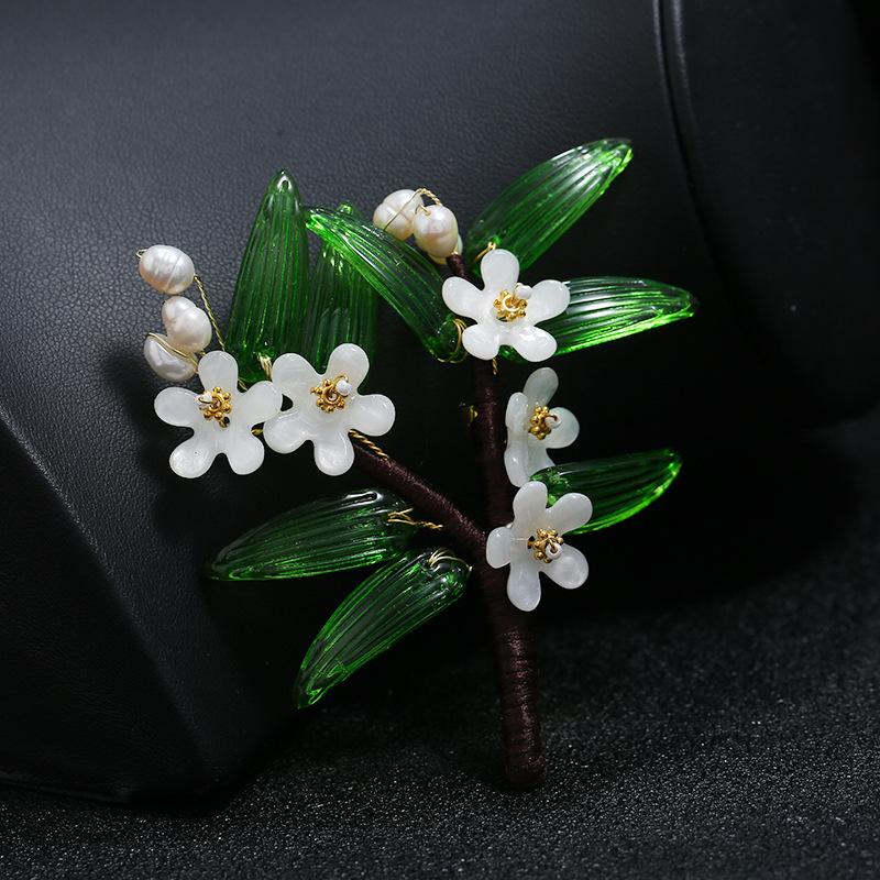 Handmade Glazed Agate Flower Brooch Retro Celebrity Temperament High-end Brooch Pin Antique Elegant Coat Accessories