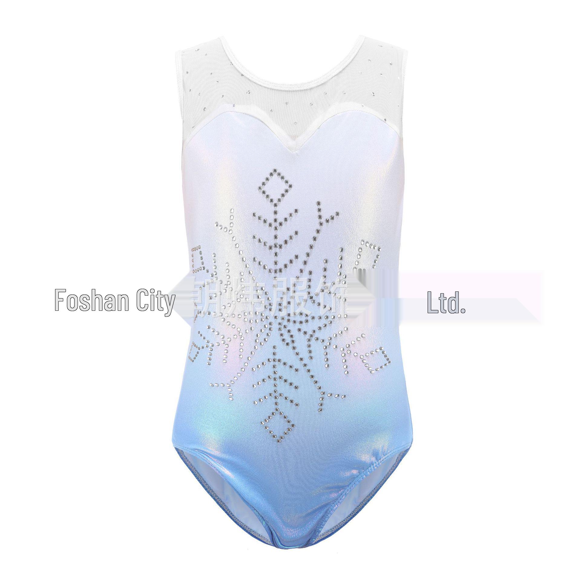 Сетчатый купальник для гимнастики без рукавов со стразами Ice & Snow - Детский боди для танцев 13-14Y (160)
