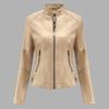 Women's Casual Fashion Slim Fit Thin Motorcycle Large Size Stand Collar Leather Jacket