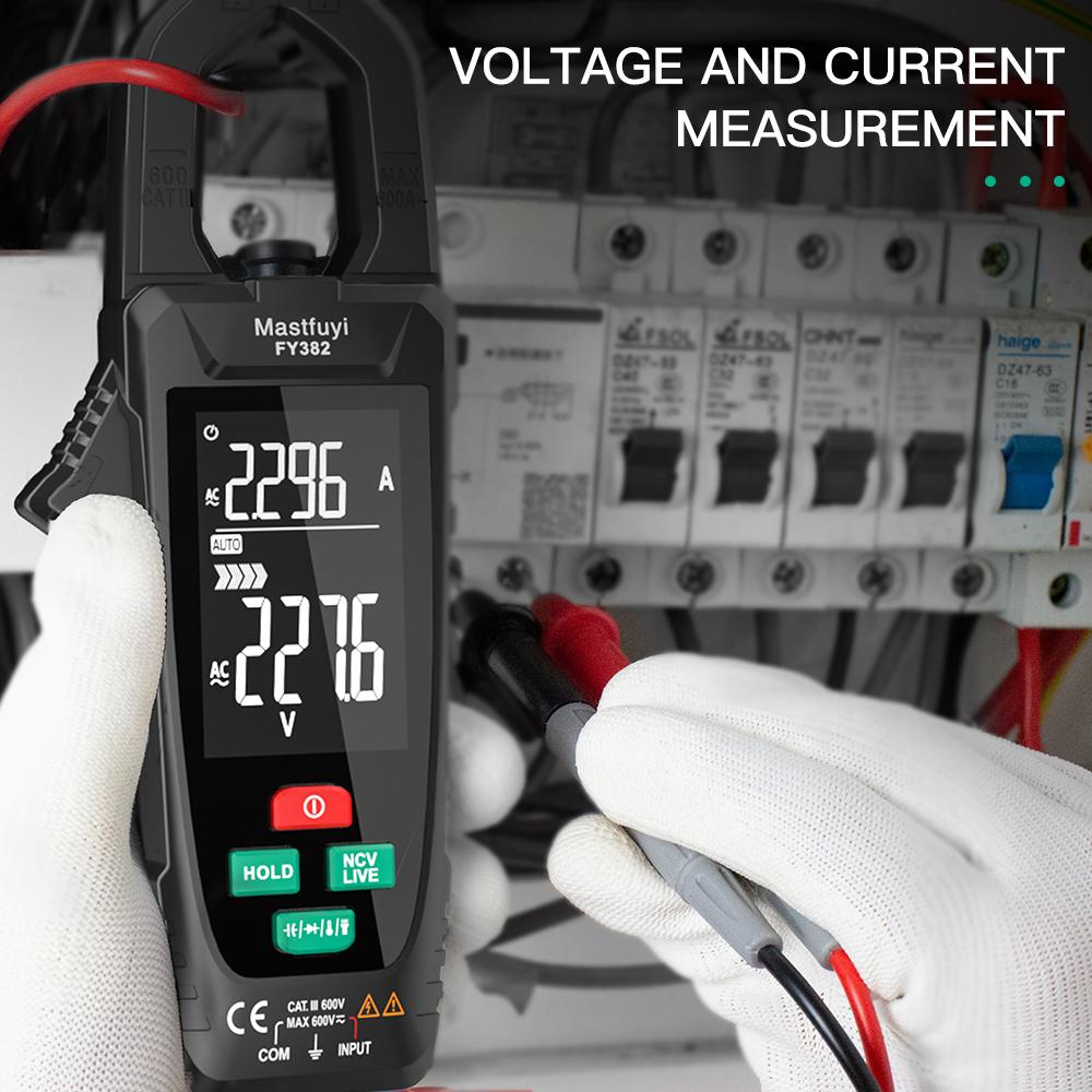 

Mastfuyi FY382 Smart Clamp Meter True RMS 9999 Counts Digital Multimeter Temperature Tester LCD Screen AC DC Voltage AC чорний