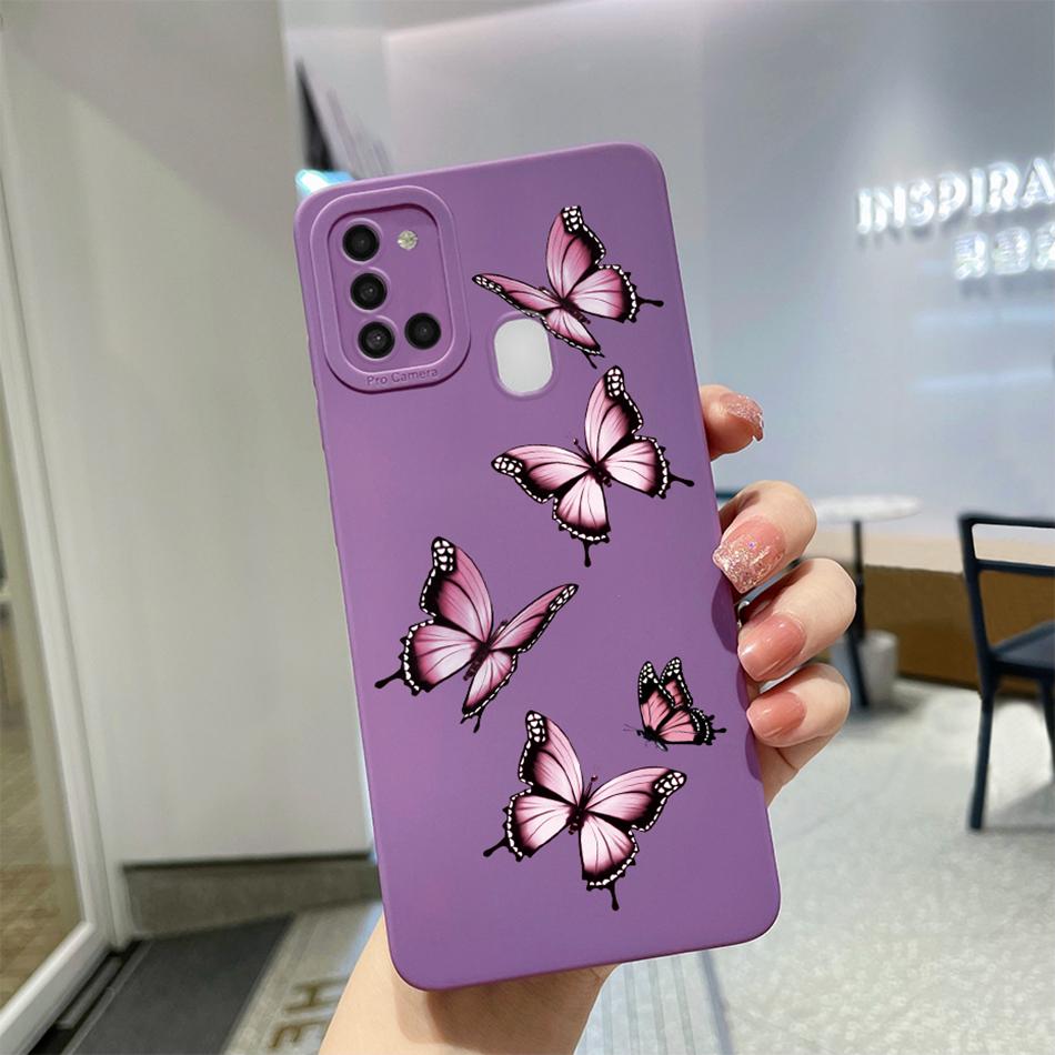 For Samsung Galaxy A21s Case Purple Lavender Flower Camera Protector Soft Phone Cover For Samsung A21s 6.5  SM-A217F A 21 s Case Samsung Galaxy A21s
