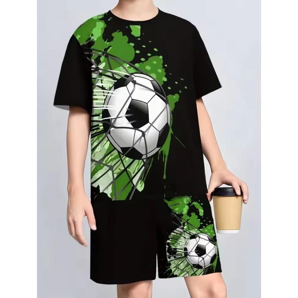 Summer New Children's Set Girls' Summer Set Short Sleeve T-shirt Boys' Shorts Crown 3D Printed Casual Round Neck Children's