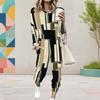 Women Plus Size Geometric Printed Two Piece Set Round Neck Long Sleeve Cuffed Top And Pants With Pockets