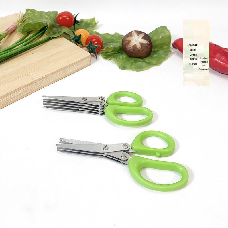 Stainless Steel Multifunctional Scallion and Vegetable Scissors - Five-Layer Kitchen Shears for Chopping and Baby Food Prep