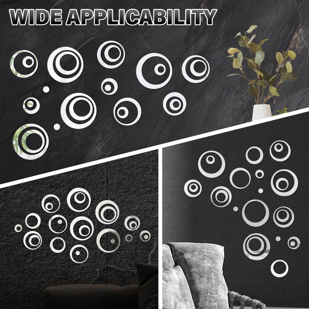 24 Pcs Circle Mirror Sticker DIY 3D Circular Mirror Wall Sticker Decorative Mirror Decal for Living Room Bedroom Home Decoration