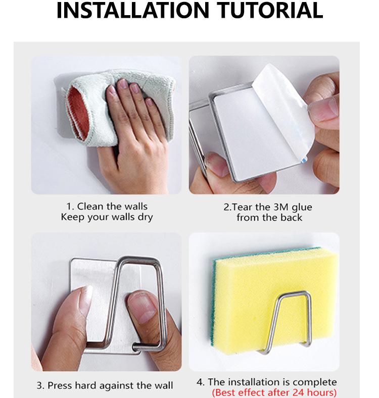 Küchenschwammhalter, selbstklebender Spülschwamm-Abfluss-Trockenständer, Edelstahl-Aufbewahrungshalter, Küchenspülenzubehör