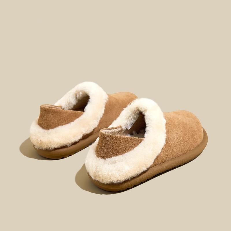 Women wear fluffy snow boots with one foot in winter velvet cotton shoes, and women's warm thick soles increase in height