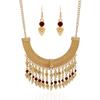 Necklace Fashion Tassel Eardrop Set With Layered Chain And Gemstone Details