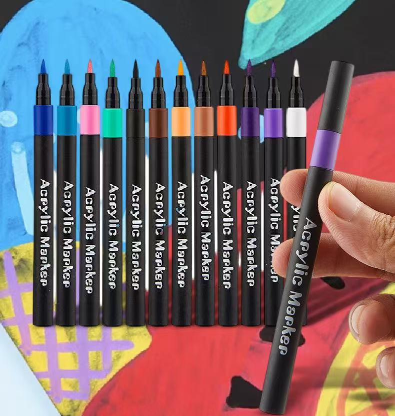 12/24/36pcs Soft Brush Tip Acrylic Marker Pens Vibrant Colors No Bleed Paint Markers for Canvas Rock Glass Fabric DIY Crafts