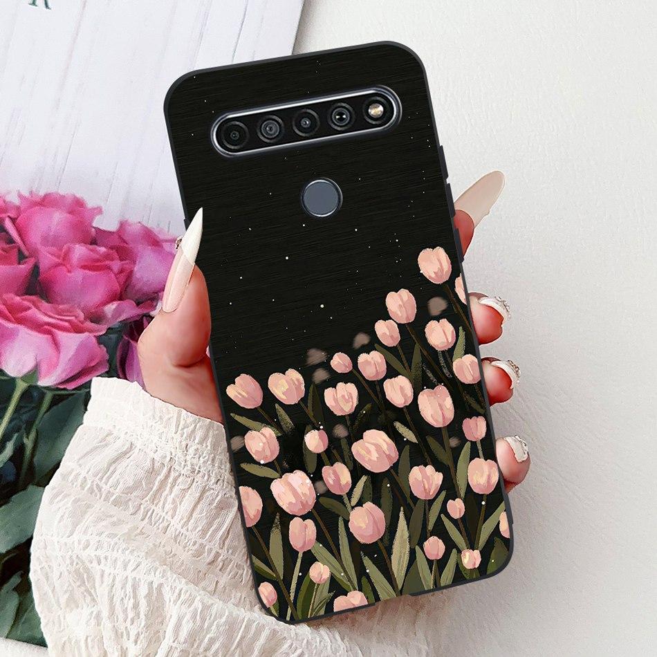 For LG K41S K51S 2020 Elegant Floral Cat Printed Phone Case For LG K41S K51S LM-K410 LM-K510 Black Silicone Soft Cases