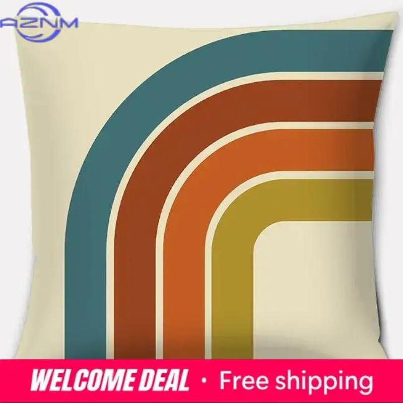 Retro Rainbow Geometric Color Series Pillow Cover Gift Home Office Decoration Bedroom Sofa Car Cushion