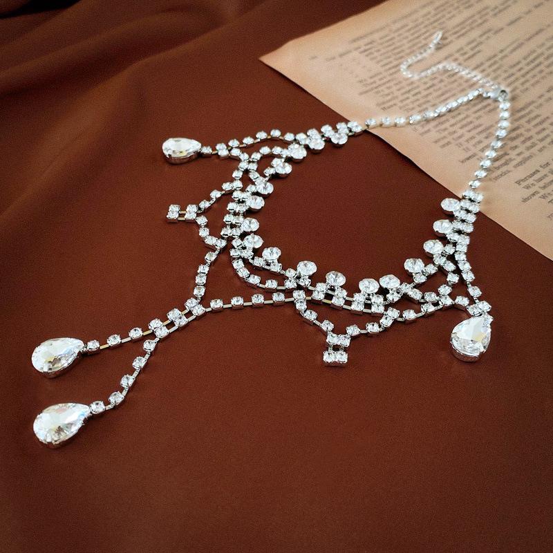 

High-End Zircon Diamond Teardrop Tassel Choker Necklace
