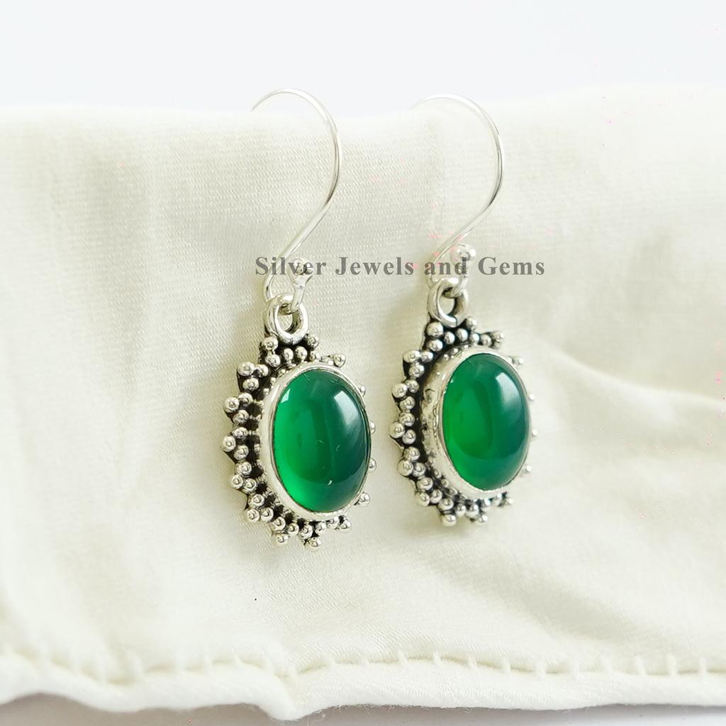 Handmade Green Onyx Earrings: Dainty 925 Sterling Silver Dangle