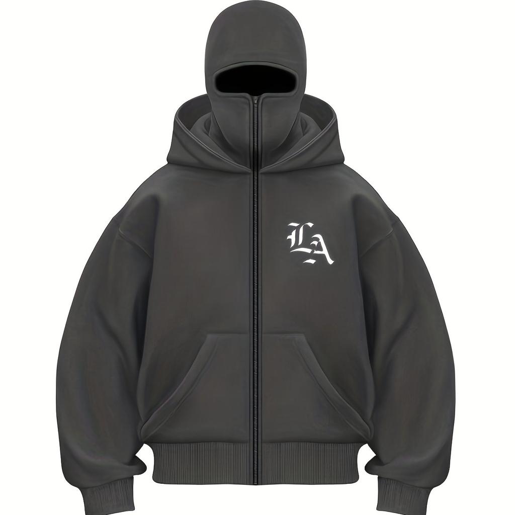 Mode Imprimé Y2K Homme Double Chapeau Fermeture Éclair Ouverte Tricot Mode Décontracté Nouveau Produit Masque Double Chapeau Pull