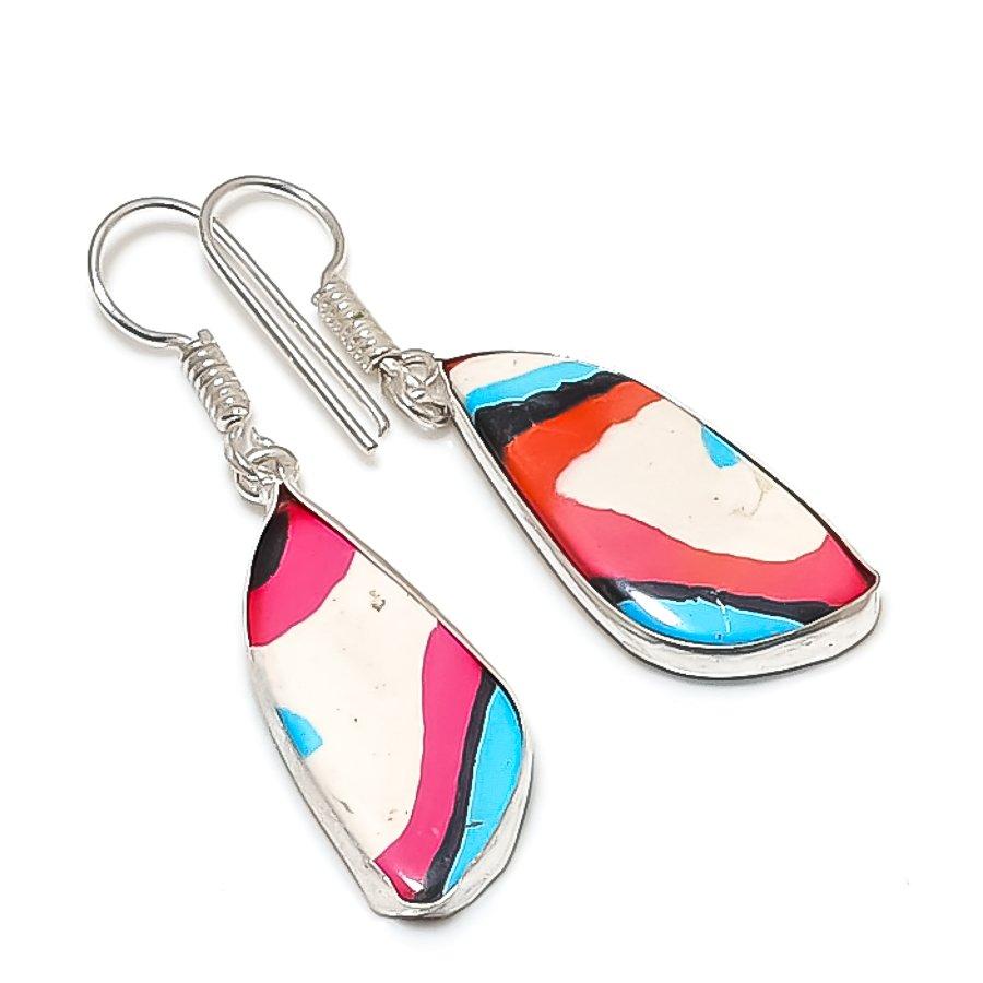 

Rainbow Calsilica Handmade 925 Sterling Silver Jewelry Earring 1.65 v4V39