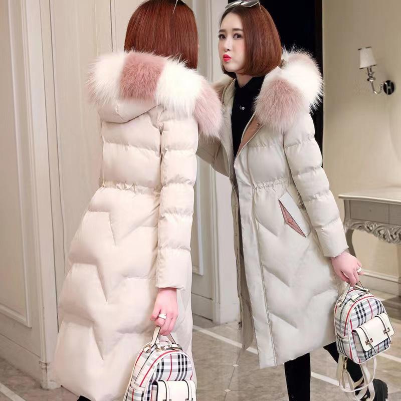 Winter long trendy knee slim fit large size fox fur collar jacket thick women's down jacket