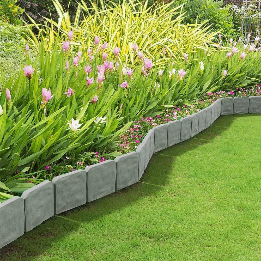 10 Stück Gartenzaun Einfassung Hausgarten Bordüre Einfassung Kunststoffzaun Stein DIY Hof Landschaft Pflanzzaun Passend für Rasen Hof Fluss