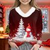 Christmas Day Girls Long Sleeve T Shirts Kids  Girls' V-Neck Tee Christmas Print Long Sleeve Top