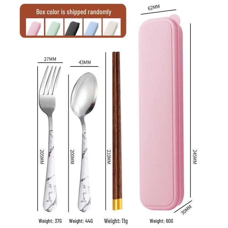Portable 1010 Portuguese Stainless Steel Cutlery Set with Wooden Chopsticks - Knife, Fork, Spoon