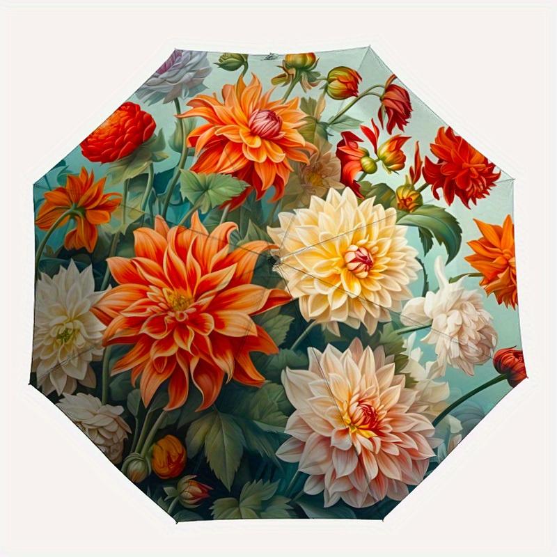 

1pc Dahlia Flowers Automatic Folding Umbrella, Portable & Foldable Design with 8 Ribs, Casual Outdoor Accessory yy250729119