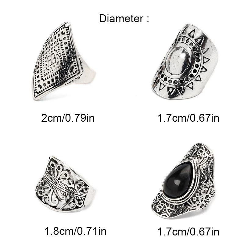 Zigeuner Ethnischer Stil Vintage Goth Silberfarbe 4 Stück/Set Blätter Dreieck Edelstein Kristall Midi Knöchelringe Für Frauen