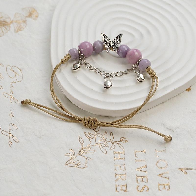 Bracelet Papillon Coloré en Céramique Fait Main Bracelet à Cordon Tressé Réglable Doux Accessoires de Mode Uniques Cadeaux