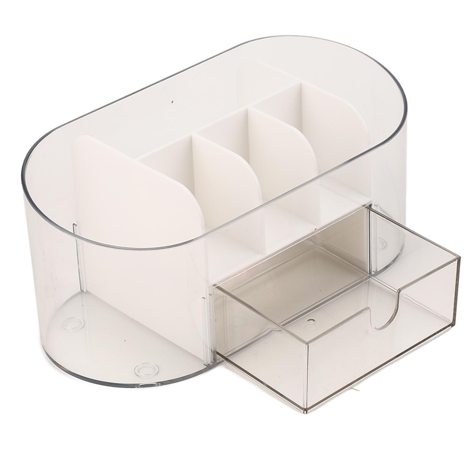 

Органайзер для макияжа настольный выдвижной с отделениями прозрачный для косметики и средств по уходу за кожей белый