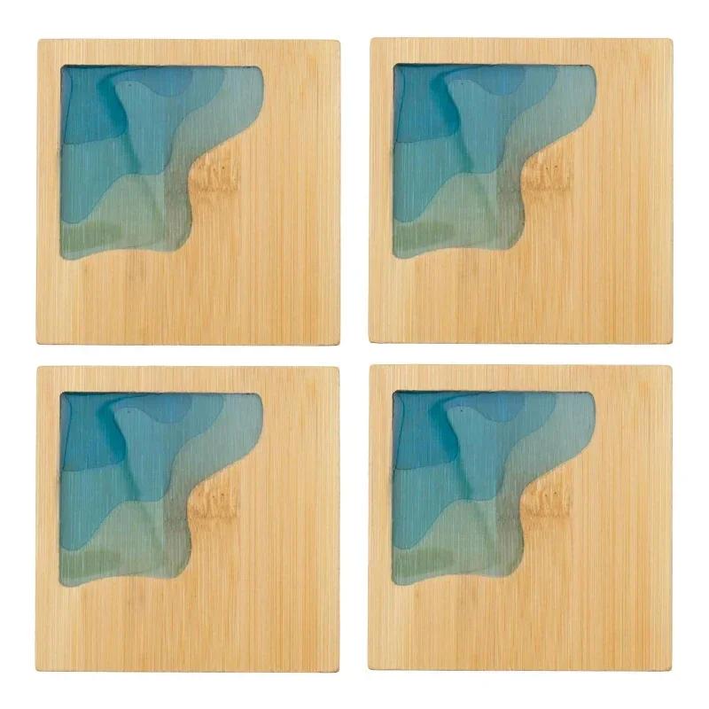 4pcs Wooden Coaster Set Non-slip Teacup Mat Heat Insulation Tableware Pad Thicken Pot Holder Table Placemat Kitchen Accessories
