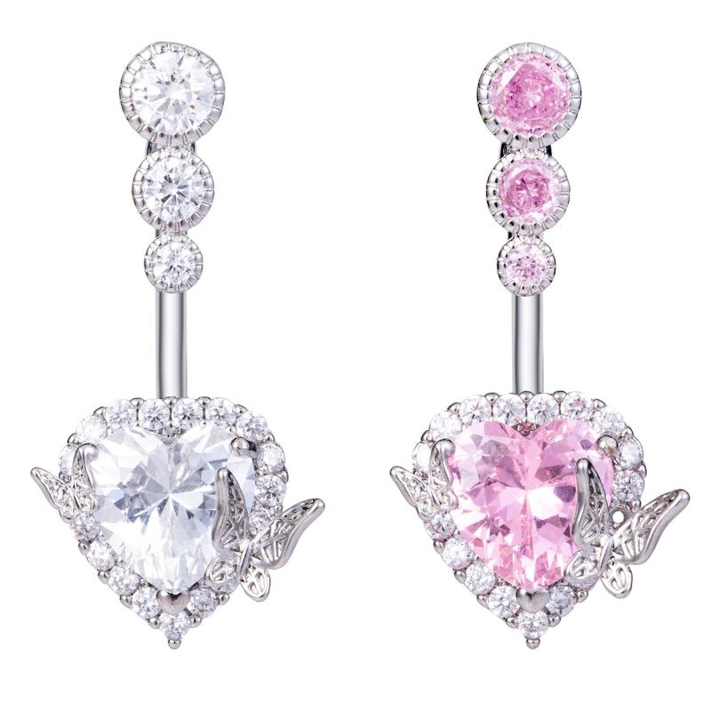 Fashion Butterfly Heart Belly Button Ring Shiny Zircon Navel Piercing Ring For Women Sexy Body Jewelry Accessories Gifts