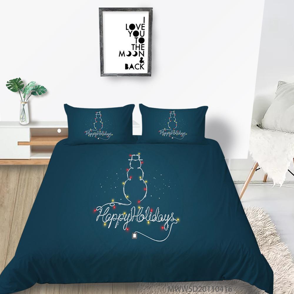 Polyester 3D Digital Printing Quilt Cover Pillowcase Three-Piece Christmas Gift