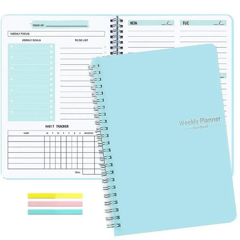 

Undated Weekly Planner A5 Weekly Goals Spiral Binding Notebook Planner Agenda Record Daily Plans To Achieve Future Goals синій