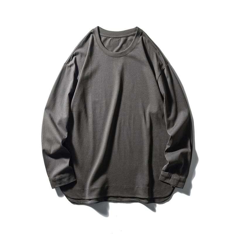 Amei Kaji Heavyweight Pure Cotton 320g Long-Sleeve T-Shirt for Men, Spring and Autumn Loose Mountain Style Base Shirt, Export All-Cotton Tee