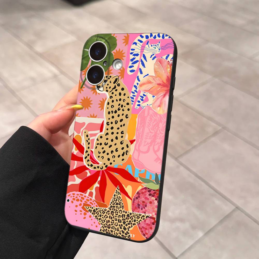 Kolorowy Abstrakcyjny Tygrys Lampart Wąż Tropikalna Dżungla Etui Na Telefon Dla Iphone 17 16 15 16e 14 13 12 11 Pro Max Plus Etui Pokrowiec