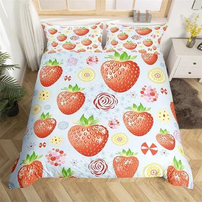 Lovely Cartoon Strawberry Bedding Set King For Girl Teen Red Rose Duvet Cover Set Microfiber Blue Star Yellow Floral Quilt Cover