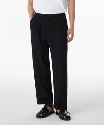 Crinkle Loose Tapered Elastic Waist Pants [Black]