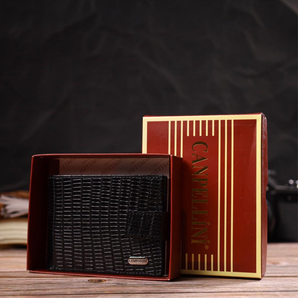 Small Textured Men's Wallet Made of Genuine Leather with Embossed CANPELLINI 21748 Black