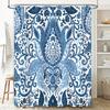 Vintage Blue White Floral Shower Curtain for Bathroom Decor Waterproof Fabric Bath Mat Cover with Grommets Holes 72x78 In (183X2