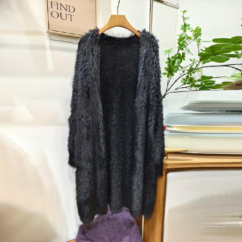 

Imitation Mink Fur Knitted Cardigan, Autumn and Winter Lazy Style Thick and Loose Women s Elongated Sweater Coat One size fits all