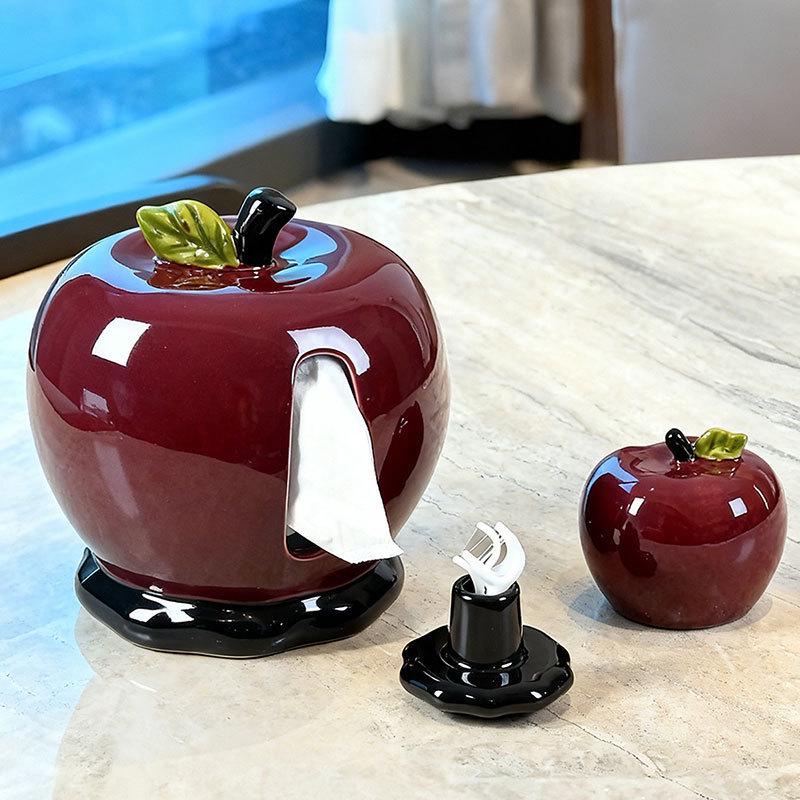 Apple High-End Ceramic Tissue Box for Living Room - Luxury Creative Napkin Holder for Coffee Table Decoration
