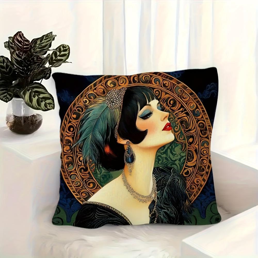 Luxury Art Deco Bohemian Throw Pillow Cushion Cover Case 40x40cm Chic Woman Portrait Decorative Home Decor Canvas Print