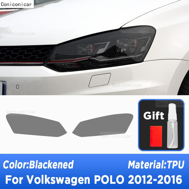 For Volkswagen POLO 2012-2016 Car Exterior Headlight Anti-scratch Front Lamp Tint Cover TPU Protective Film Accessories Sticker Smoked black